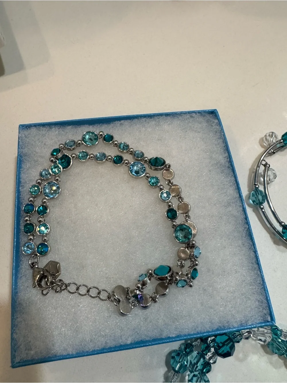 Lot: Touchstone Crystal Teal and Clear Crystal Bracelet Set - Picture 2 of 5